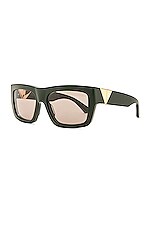 Bottega Veneta New Triangle Rectangular Sunglasses in Dark Green, view 2, click to view large image.