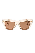 Bottega Veneta Edgy Square Sunglasses in Shiny Transparent Nude, view 1, click to view large image.