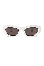Bottega Veneta New Triangle Geometrical Sunglasses in Shiny Solid Off White, view 1, click to view large image.