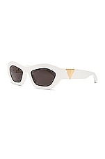 Bottega Veneta New Triangle Geometrical Sunglasses in Shiny Solid Off White, view 2, click to view large image.