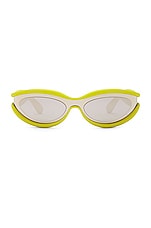 Bottega Veneta Oval Sunglasses in Silver & Green, view 1, click to view large image.