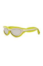 Bottega Veneta Oval Sunglasses in Silver & Green, view 2, click to view large image.