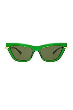 Bottega Veneta Cat Eye Sunglasses in Transparent Btv Green, view 1, click to view large image.