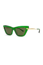 Bottega Veneta Combi Cat Eye Sunglasses in Transparent Btv Green, view 2, click to view large image.