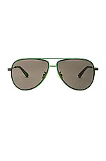 Bottega Veneta Light Ribbon Pilot Sunglasses in Green, view 1, click to view large image.