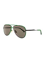 Bottega Veneta Light Ribbon Pilot Sunglasses in Green, view 2, click to view large image.