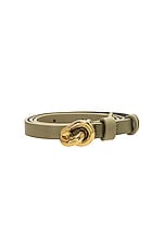 Bottega Veneta Leather Belt in Travertine & Muse Brass, view 3, click to view large image.