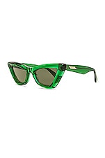 Bottega Veneta Classic Ribbon Cat Eye Sunglasses in Shiny Transparent Btv Green, view 2, click to view large image.