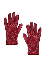 Bottega Veneta Soft Nappa Intreccio Gloves in Brick Red, view 1, click to view large image.