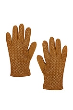 Bottega Veneta Leather Gloves in Acorn, view 1, click to view large image.