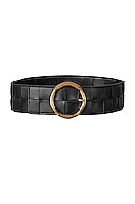 Bottega Veneta Leather Woven Belt in Black & Gold, view 1, click to view large image.