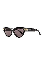 Bottega Veneta Cat Eye Sunglasses in Shiny Black & Grey, view 2, click to view large image.
