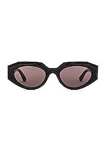 Bottega Veneta Soft Cat Eye Sunglasses in Shiny Black & Grey, view 1, click to view large image.