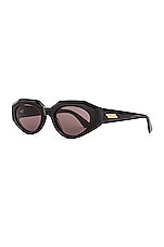 Bottega Veneta Soft Cat Eye Sunglasses in Shiny Black & Grey, view 2, click to view large image.