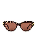 Bottega Veneta Bold Ribbon Cat Eye Sunglasses in Havana & Brown, view 1, click to view large image.
