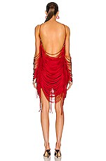 Bottega Veneta Shiny Viscose Fringe Knit Dress in Scarlet, view 3, click to view large image.