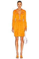 Bottega Veneta Fluid Satin Long Sleeve Dress in Tangerine, view 1, click to view large image.