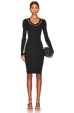 Bottega Veneta Long Sleeve Lightweight Rib Dress in Black, view 1, click to view large image.