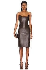 Bottega Veneta Leather Bustier Dress in Dark Milk Chocolate, view 1, click to view large image.