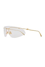 Bottega Veneta Knot Sunglasses in Shiny Gold & Clear, view 2, click to view large image.
