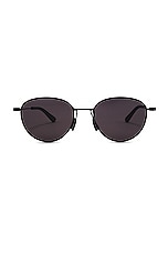 Bottega Veneta Thin Triangle Round Sunglasses in Black, view 1, click to view large image.