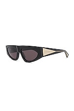 Bottega Veneta Nude Triangle Flat Top Sunglasses in Black, view 2, click to view large image.