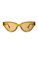 Bottega Veneta Edgy Cat Eye Sunglasses in Shiny Transparent Mustard, view 1, click to view large image.