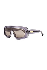 Bottega Veneta Curvy Shield Sunglasses in Grey, view 2, click to view large image.