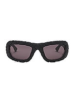 Bottega Veneta Intrecciato Wrap Sunglasses in Black, view 1, click to view large image.