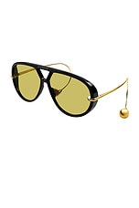 Bottega Veneta Pilot Drop Sunglasses in Black, view 2, click to view large image.