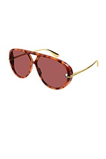 Bottega Veneta Pilot Sunglasses in Havana, view 2, click to view large image.