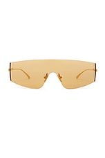 Bottega Veneta Light Ribbon Mask Sunglasses in Gold, view 1, click to view large image.