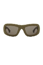 Bottega Veneta Intrecciato Rectangular Sunglasses in Green, view 1, click to view large image.