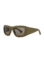 Bottega Veneta Intrecciato Rectangular Sunglasses in Green, view 2, click to view large image.