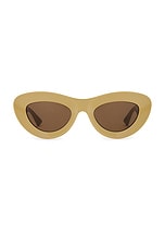 Bottega Veneta Cat Eye Sunglasses in Yellow & Brown, view 1, click to view large image.