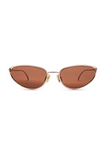 Bottega Veneta Narrow Cat Eye Sunglasses in Rose Gold & Warm Brown, view 1, click to view large image.