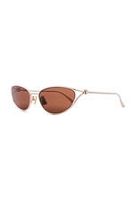 Bottega Veneta Narrow Cat Eye Sunglasses in Rose Gold & Warm Brown, view 2, click to view large image.