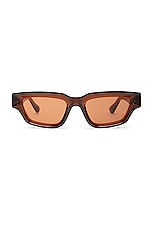 Bottega Veneta Edgy Rectangular Sunglasses in Brown, view 1, click to view large image.