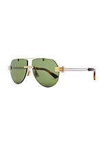 Bottega Veneta Aviator Sunglasses in Gold, Silver, & Green, view 2, click to view large image.