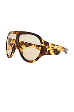 Bottega Veneta Shield Sunglasses in Havana & Brown, view 2, click to view large image.