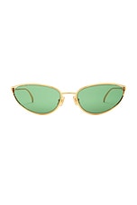 Bottega Veneta Narrow Cat Eye Sunglasses in Gold & Green, view 1, click to view large image.