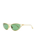 Bottega Veneta Narrow Cat Eye Sunglasses in Gold & Green, view 2, click to view large image.