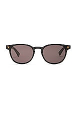 Bottega Veneta Triangle Stud Round Sunglasses in Shiny Solid Black, view 1, click to view large image.