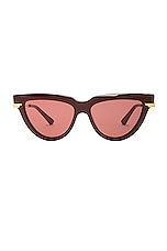 Bottega Veneta Combi Cat Eye Sunglasses in Burgundy & Gold, view 1, click to view large image.
