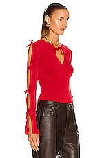 Bottega Veneta Rib Velvet Sweater in Scarlet, view 2, click to view large image.