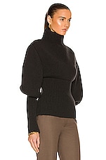 Bottega Veneta Wool Exaggerated Sleeves Sweater in Dark Green, view 2, click to view large image.