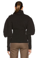 Bottega Veneta Wool Exaggerated Sleeves Sweater in Dark Green, view 3, click to view large image.