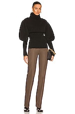 Bottega Veneta Wool Exaggerated Sleeves Sweater in Dark Green, view 4, click to view large image.