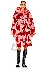 Bottega Veneta Intarsia Wavy Triangle Shearling Belted Coat in Popsicle & Scarlet, view 2, click to view large image.