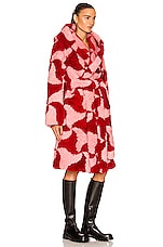 Bottega Veneta Intarsia Wavy Triangle Shearling Belted Coat in Popsicle & Scarlet, view 3, click to view large image.
